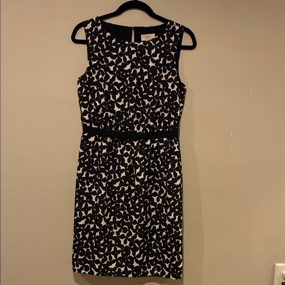 LOFT Black and White Patterned Midi Dress